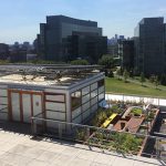 Aerial view - Solar RoofPod and Urban Farm with CCNY South Campus in background, summer 2016