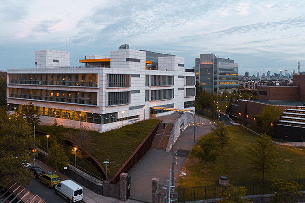 Drone view of the Spitzer School of Architecture in New York City.