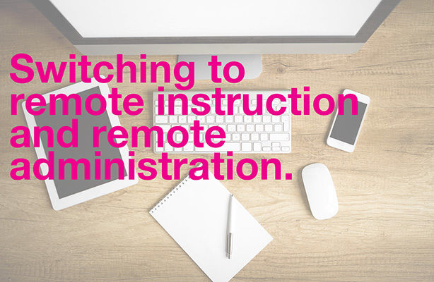 photo of equipment on desk: Switch to remote instruction and remote administration