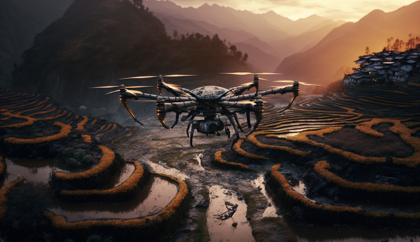 Yunnan Rice Terraces Created By Drone Swarm Robots