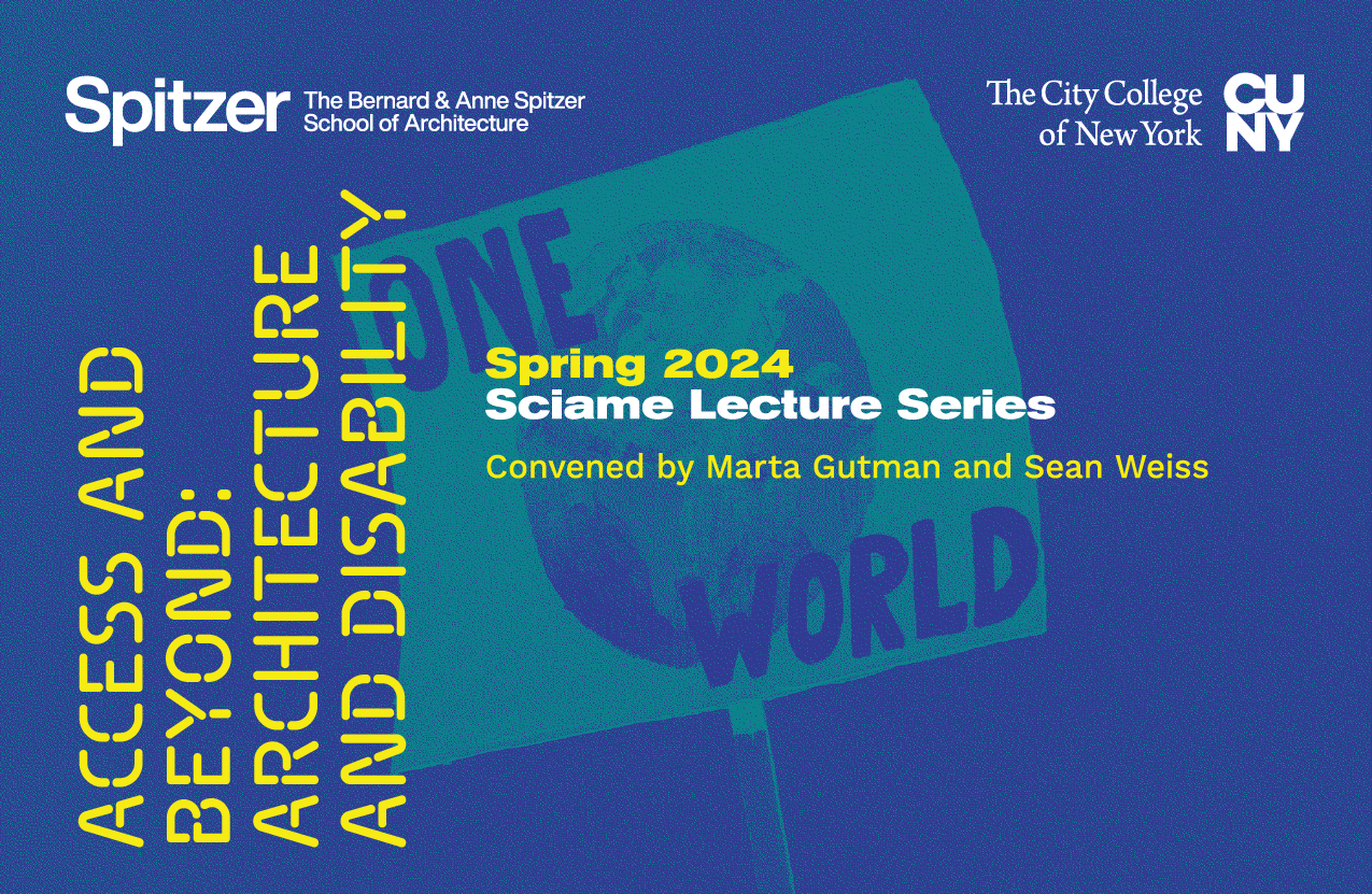 The Spring 2024 Sciame Lecture flyer features a dark blue background with tints of yellow, green, and white. The lecture series is titled 