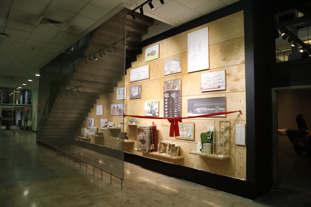 The Spitzer School of Architecture Student work shown on the entry wall